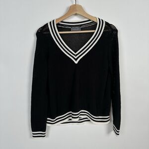 Wooden Ships Paola Buendia Sweater Women S Black White V Neck Cropped Sheer Knit